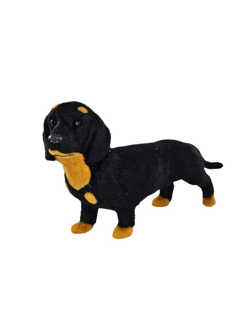Faux Fur Dachshund Dog Figurine Black Brown Weiner Dog Display Decor 8.5" Long